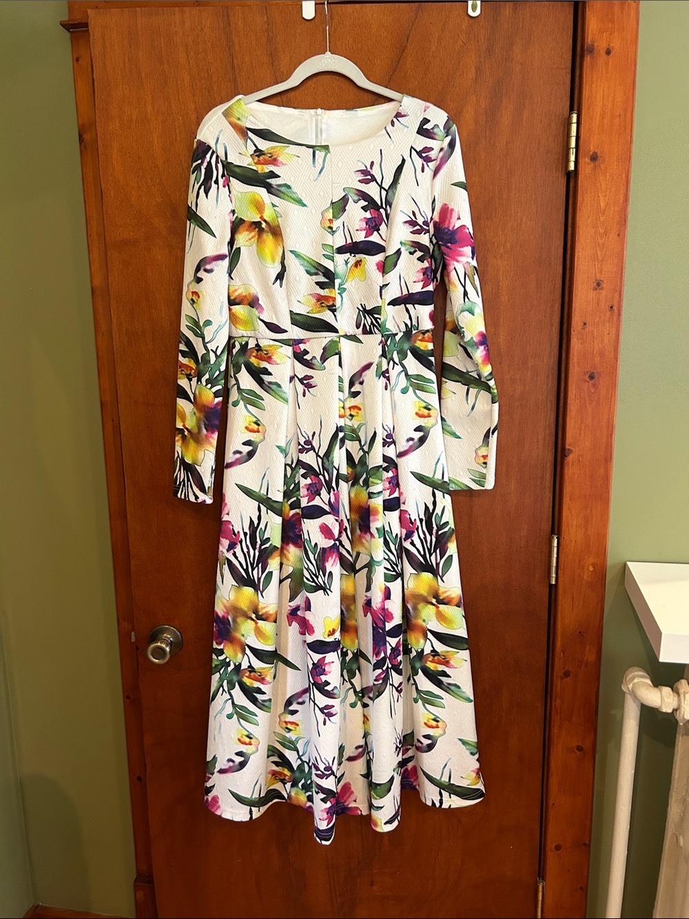 Abstract floral long sleeve midi dress amazon size L